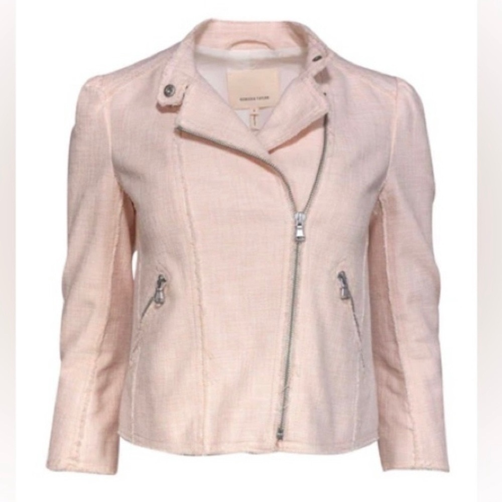 Rebecca Taylor soft pink cropped moto jacket with 3/4 sleeves NWOT